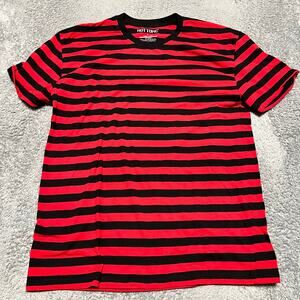 Hot Topic Shirt Mens Large Striped Tshirt Black Red Gothic Punk Short Sleeve